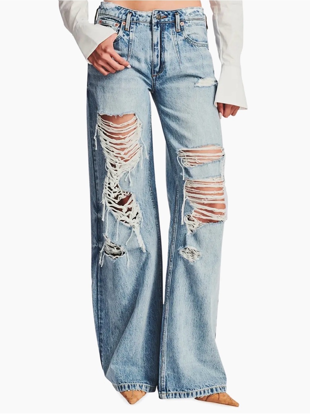 NWT SER.O.YA Fiona Jean 28 Tidal Low Rise Wide Leg Distressed Baggy Denim Grunge